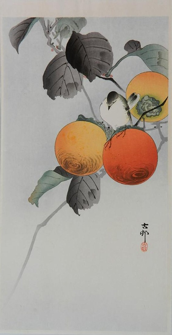 Nuthatch and Persimmon by Ohara Koson